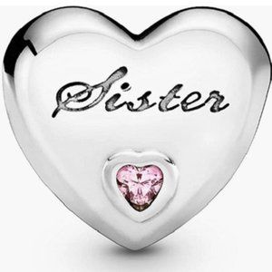 Pandora SISTER'S LOVE HEART 791946PCZ Silver Pink Cubic Zirconia New Charm